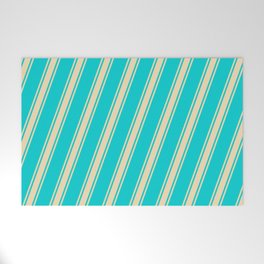 [ Thumbnail: Dark Turquoise and Tan Colored Stripes/Lines Pattern Welcome Mat ]