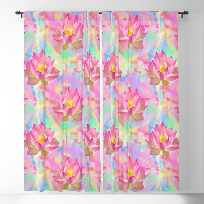 Lotus Flower Blossom with Watercolor Art Blackout Curtain