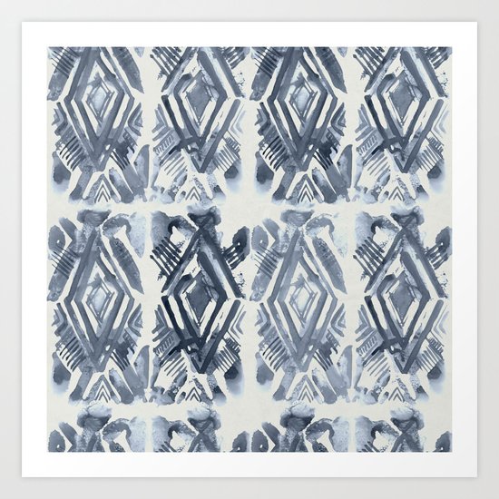 Simply Ikat Ink in Indigo Blue on Lunar Gray Art Print
