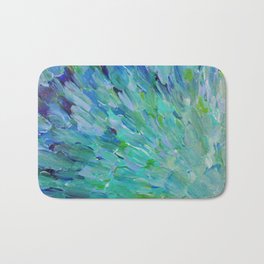 SEA SCALES - Beautiful Ocean Theme Peacock Feathers Mermaid Fins Waves Blue Teal Color Abstract Bath Mat | Mermaid, Nature, Painting, Flow, Ocean, Textured, Teal, Acrylic, Ombre, Colorful 