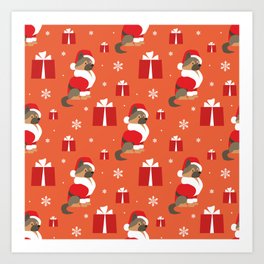 Colorful Seamless Pattern with Cute Dog in Christmas Costume 02 Art Print