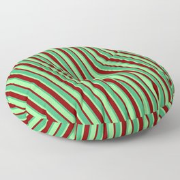 [ Thumbnail: Light Green, Maroon & Sea Green Colored Stripes/Lines Pattern Floor Pillow ]