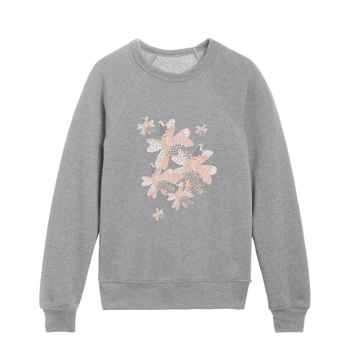 Flowers Abstract Print, Coral, Peach, Gray Kids Crewneck