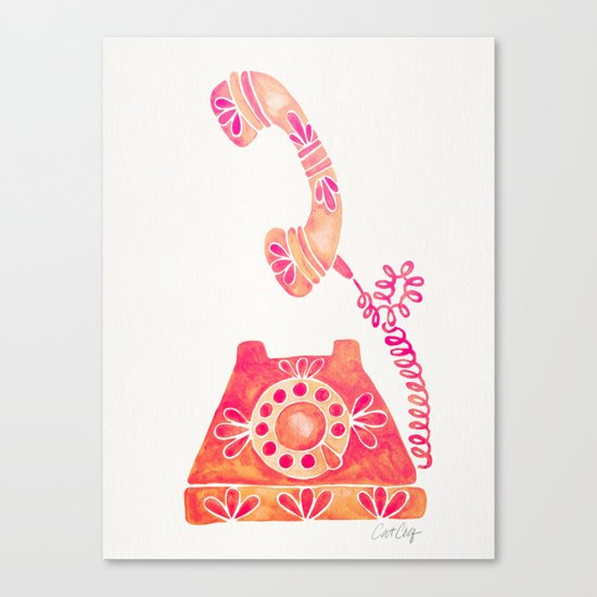 Vintage Rotary Phone – Peach Palette Canvas Print
