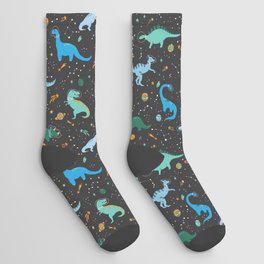 Dinosaurs in Space in Blue Socks