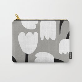 Wild black and white bloomers Carry-All Pouch | Black And White, Blossom, Bloom, Illustration, Grey, Decorative, Curated, Digital, Minimal, Whiteflower 