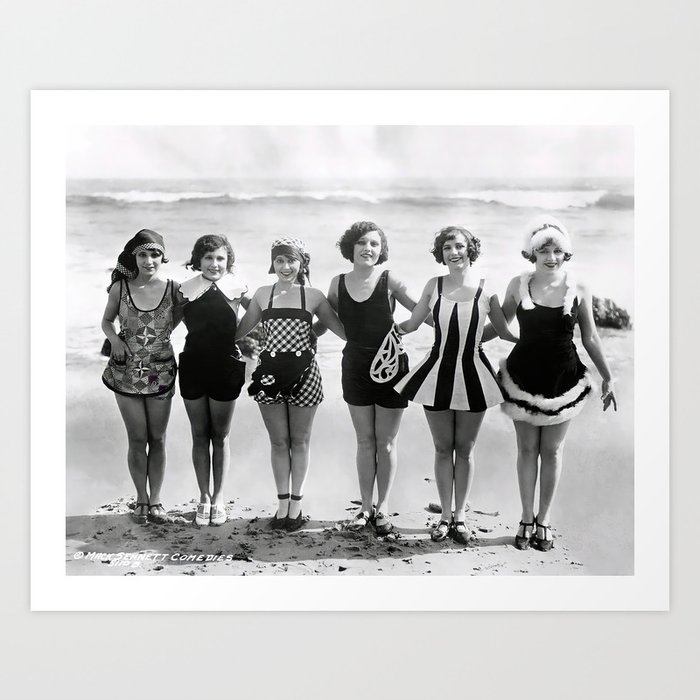 The Roaring Twenties, "Bathing Beauties", 1925: Vintage black and white photo, cleaned and restored Art Print