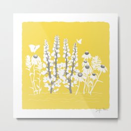 Wildflowers on Yellow Metal Print | Digitaldrawing, Springdrawing, Summerart, Pantonecolors, Springtime, Homedecor, Lupineflowers, Drawing, Digital, Naturedrawing 