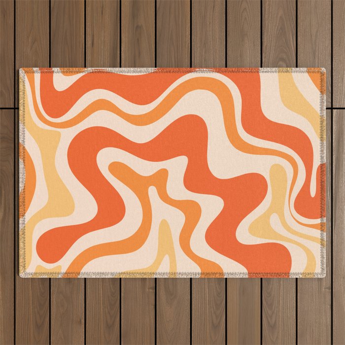 Tangerine Liquid Swirl Retro Abstract Pattern Outdoor Rug