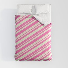 [ Thumbnail: Hot Pink & Beige Colored Lines Pattern Comforter ]