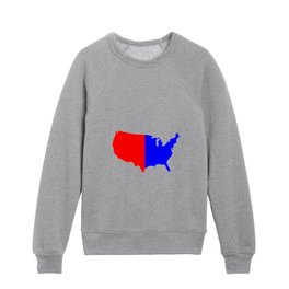 USA Red Blue Map Silhouette Kids Crewneck