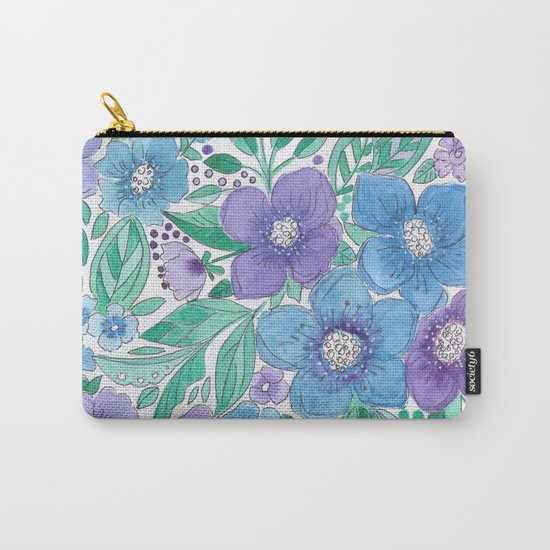 Watercolor . Blue Bouquet. Carry-All Pouch