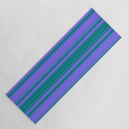 [ Thumbnail: Teal & Medium Slate Blue Colored Striped/Lined Pattern Yoga Mat ]