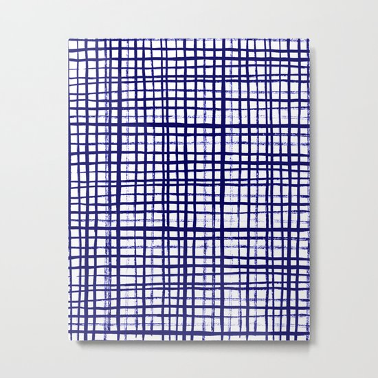 Grid indigo blue bold dramatic modern minimal abstract painting lines gridded pattern print minimal Metal Print