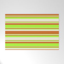 [ Thumbnail: Beige, Chocolate & Light Green Colored Lined/Striped Pattern Welcome Mat ]