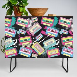 Multi Colored cassettes on a black background seamless pattern Credenza