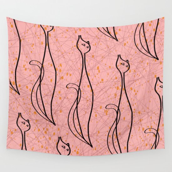 Mid Century Modern Cool Cats Pink And Black Palette Wall Tapestry By Melissamiltonart Society6