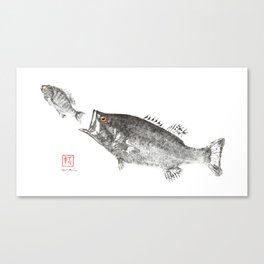 Gyotaku Bass chasing sunfish Canvas Print