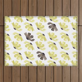 Handpainted Flowers in watercolors | Yellow and Brown color Outdoor Rug
