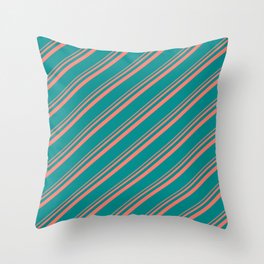 [ Thumbnail: Salmon and Dark Cyan Colored Lined/Striped Pattern Throw Pillow ]
