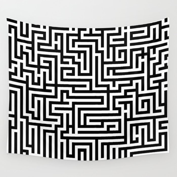 Black and white Labyrinth Wall Tapestry