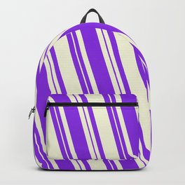 [ Thumbnail: Beige and Purple Colored Lined Pattern Backpack ]