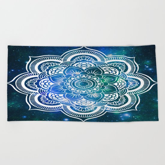 Mandala : Blue Green Galaxy Beach Towel