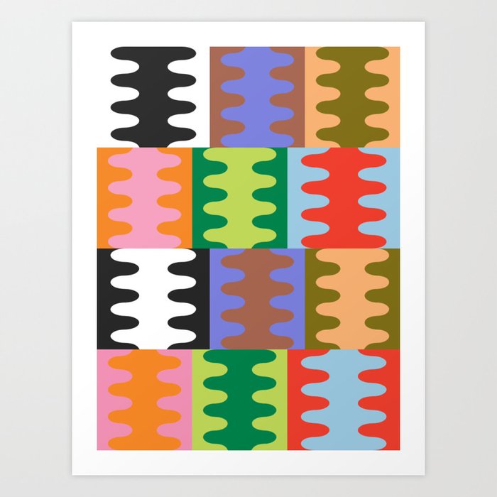 Funky Modern Wavy Shapes | Color Block Pattern Art Print