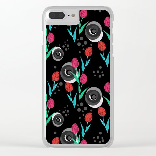 Abstract floral pattern tulips. Black background . Clear iPhone Case
