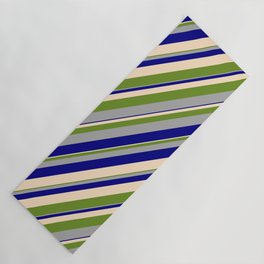 [ Thumbnail: Green, Dark Grey, Blue, and Bisque Colored Stripes/Lines Pattern Yoga Mat ]