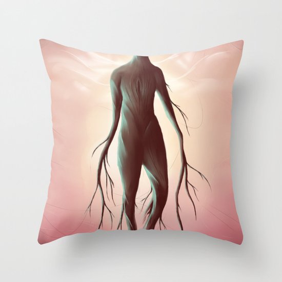 Carved in the wood of temptation Throw Pillow