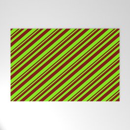 [ Thumbnail: Maroon and Green Colored Striped/Lined Pattern Welcome Mat ]