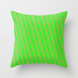 [ Thumbnail: Dark Khaki & Lime Colored Striped Pattern Throw Pillow ]