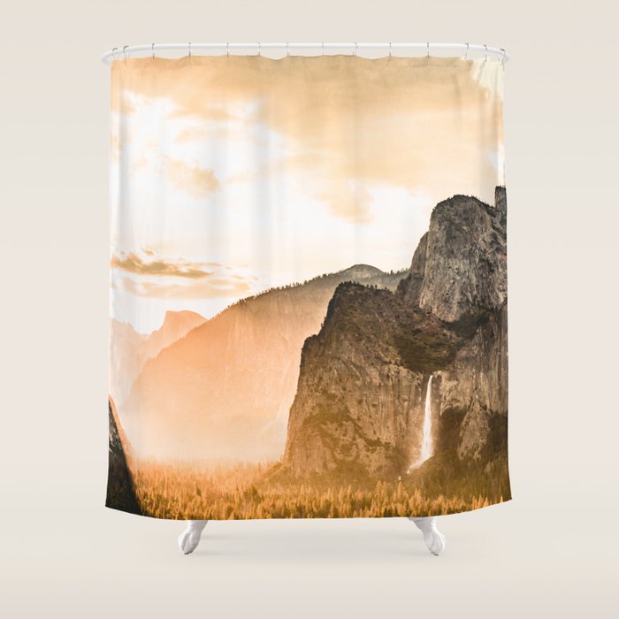 Yosemite Valley Burn Sunrise Shower Curtain by Adventure Is Calling