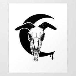 Goat Skull Art Print | Nature, Illustration, Animal, Black and White 