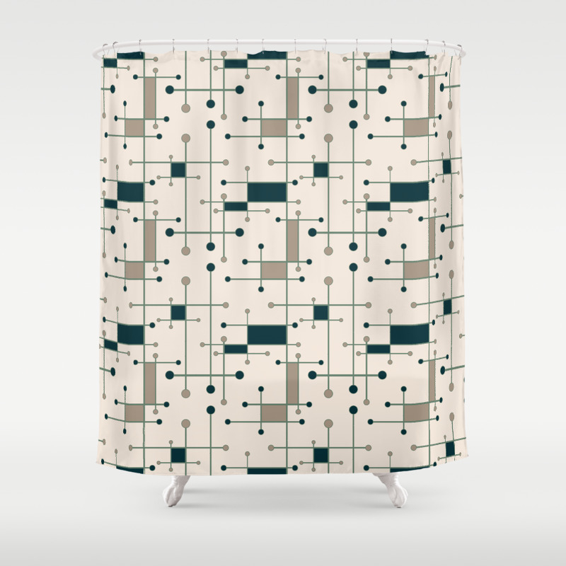 Dark Teal Tan And Beige Shower Curtain, Teal And Tan Shower Curtain