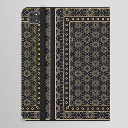Black and gold abstract graphic pattern. Geometric ornament with frame, border. Line art, lace, embroidery background. Bandanna, shawl, scarf, tablecloth design iPad Folio Case