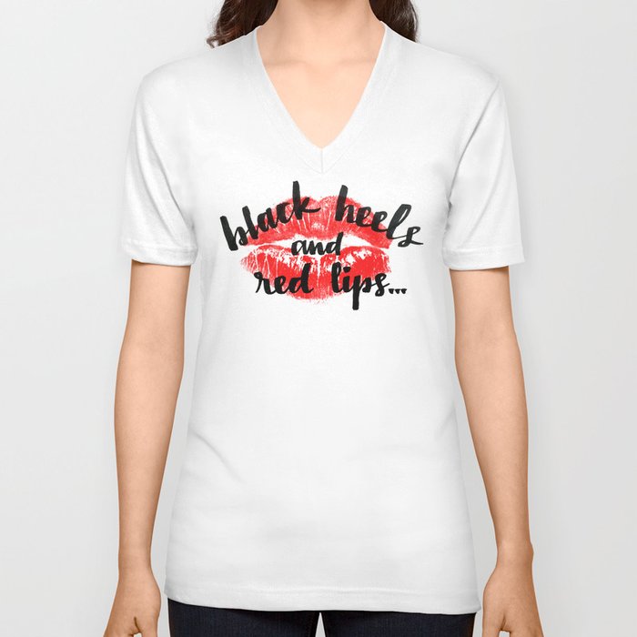 Black Heels and Red Lips V Neck T Shirt