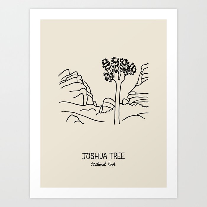 Joshua Tree National Park Black on Cream Art Print