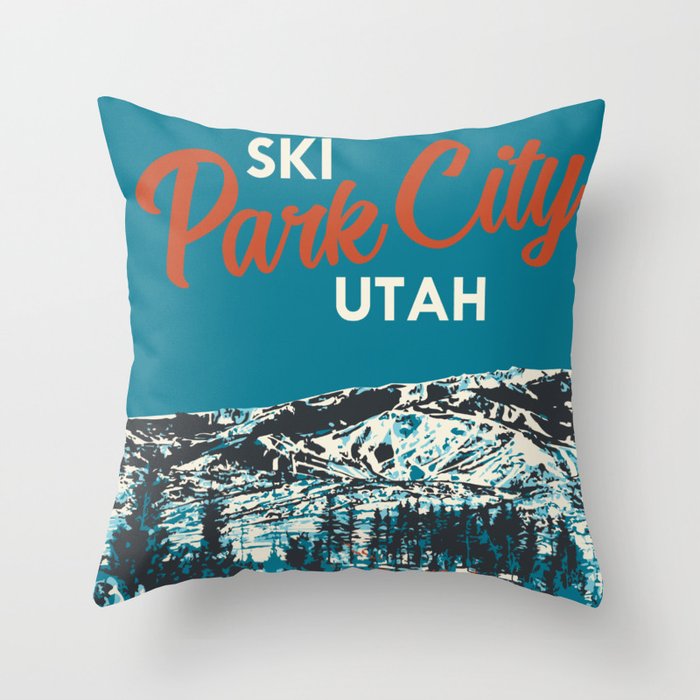 Park City Vintage Ski Poster Throw Pillow