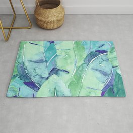 Banana Tree Leaves | Tropical  BLUE Watercolor Rug