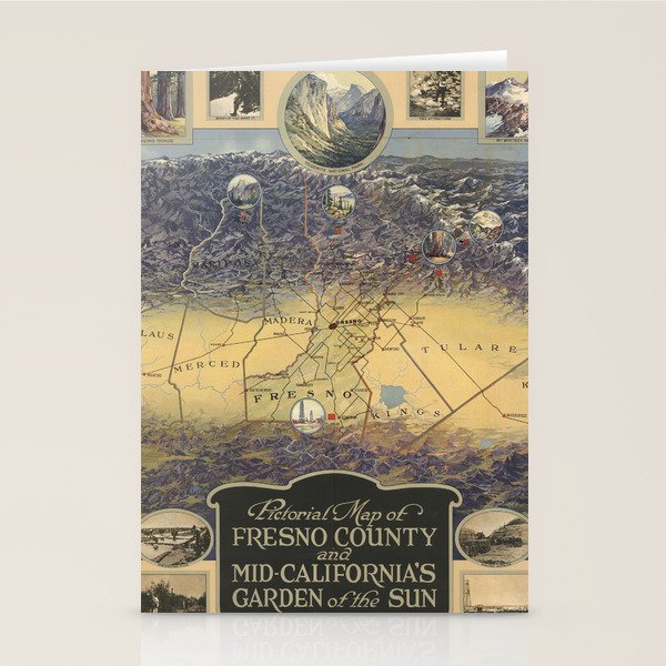Vintage Map of Fresno California (1919) Stationery Cards by
