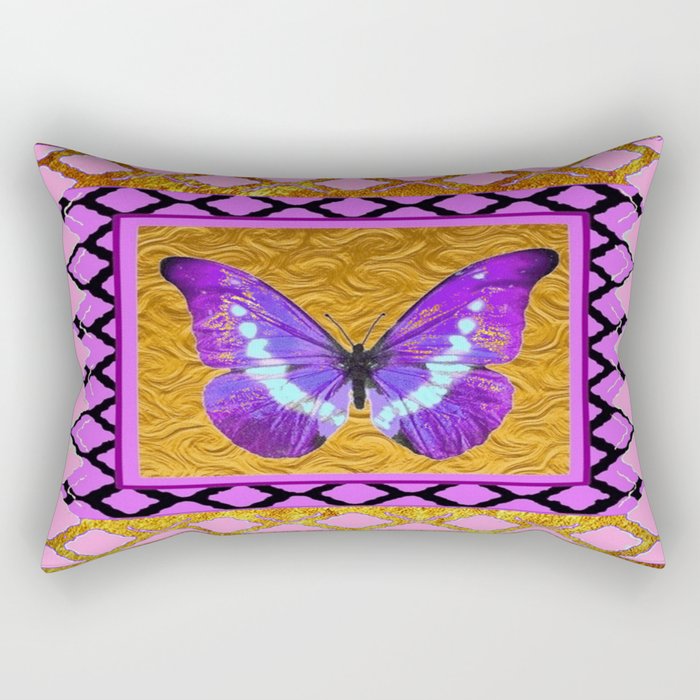 Delicate Shimmering Purple Butterfly Pink-Golden Patterns. Rectangular Pillow