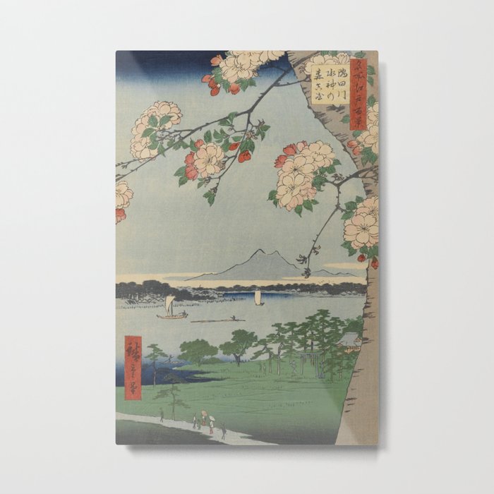 Cherry Blossoms on Spring River Ukiyo-e Japanese Art Metal Print