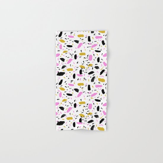 Terrazo cute pink black and white gender neutral modern abstract pattern painting painterly boho art Hand & Bath Towel