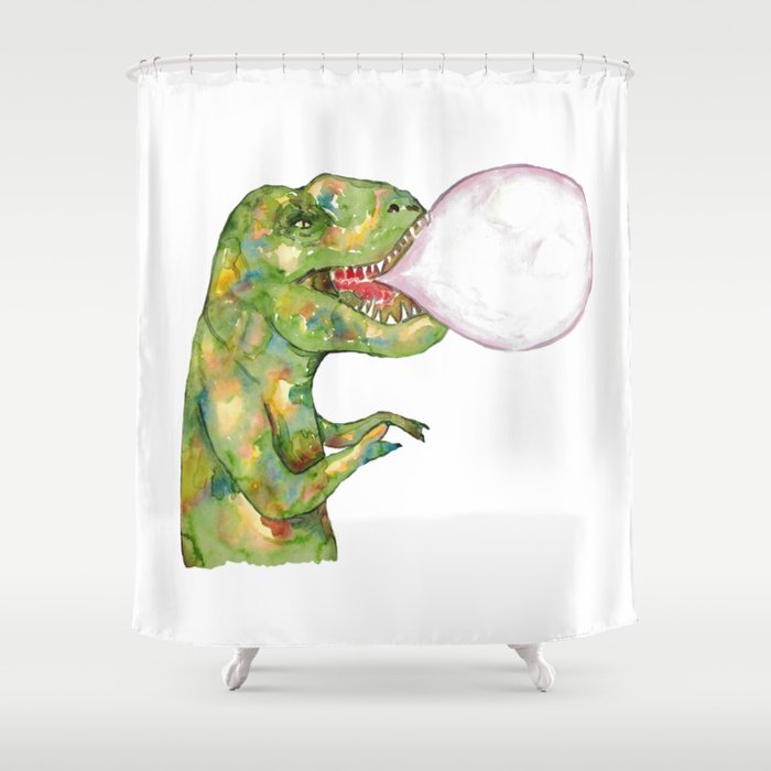 T-rex dinosaur bubble gum painting watercolour Shower Curtain