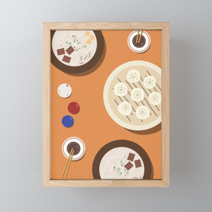 Soup Dumplings Breakfast Framed Mini Art Print