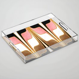 Mid Century Modern Liquid Watercolor Abstract // Gold, Blush Pink, Brown, Black, White Acrylic Tray