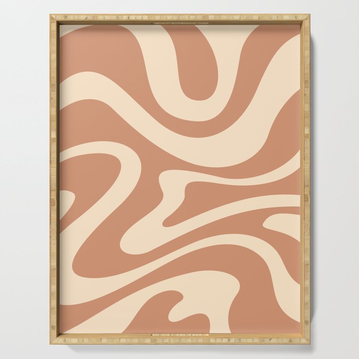 Modern Abstract Pattern 9 in Brown Beige (Liquid Swirl Design) Serving Tray