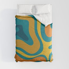 Modern Retro Liquid Swirl Abstract Pattern in Moroccan Teal Blue, Mustard, and Orange Comforter